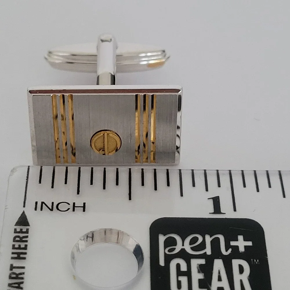 Alfred Dunhill Vintage Two Tone Silver Gold Rectangle Logo Toggle Cufflinks